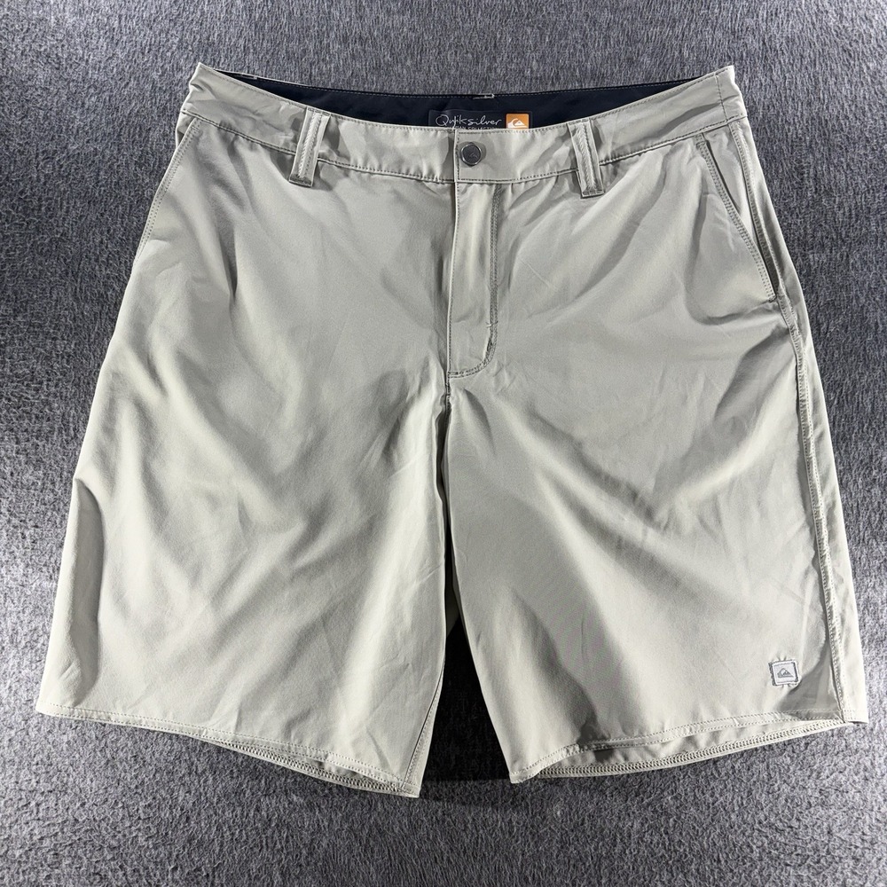 Quiksilver Waterman Men's Beige Solid Chino Shorts Flat Front Button Logo